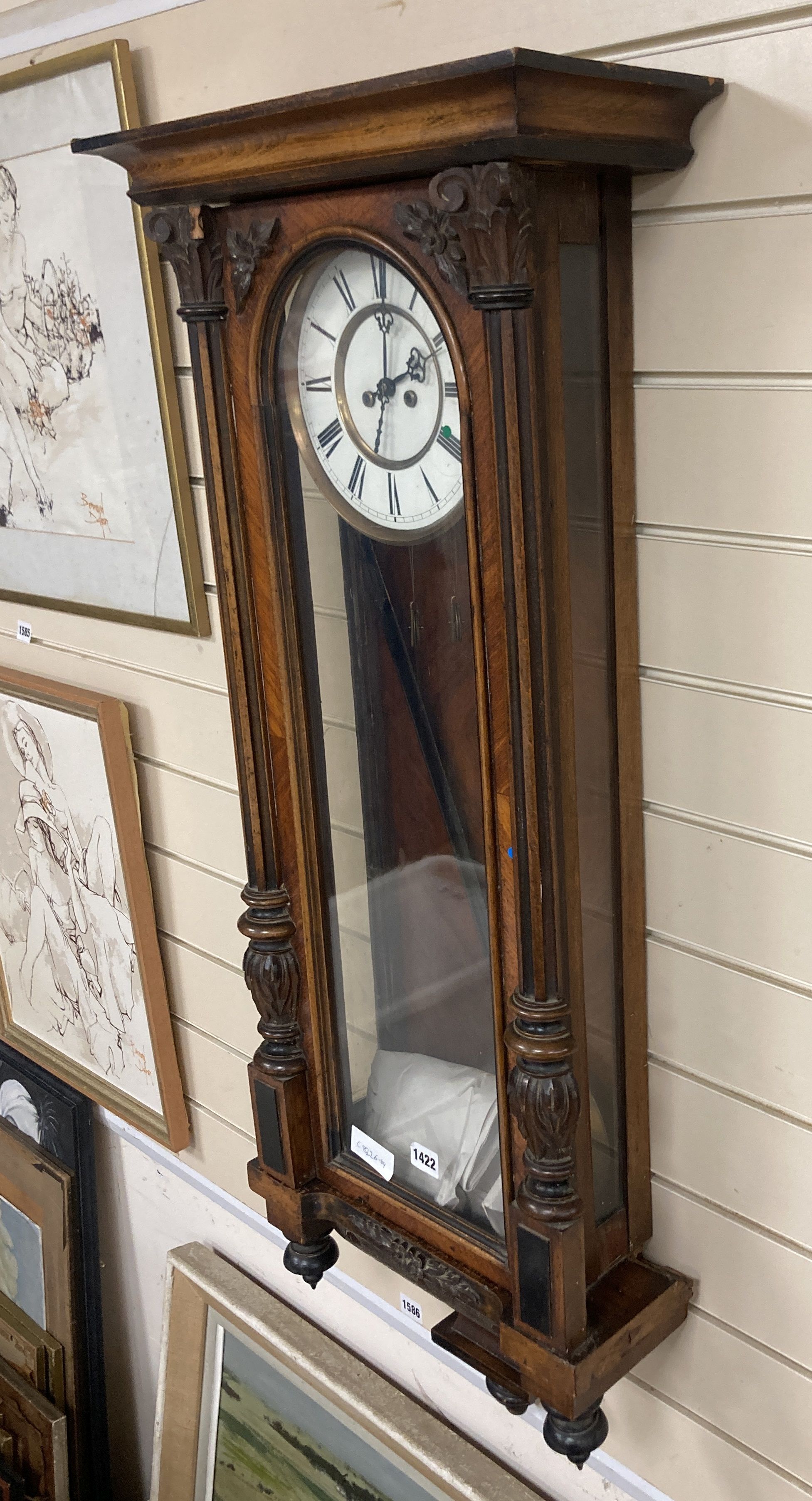 A Vienna mahogany regulator wall clock, weight driven, 109cm high